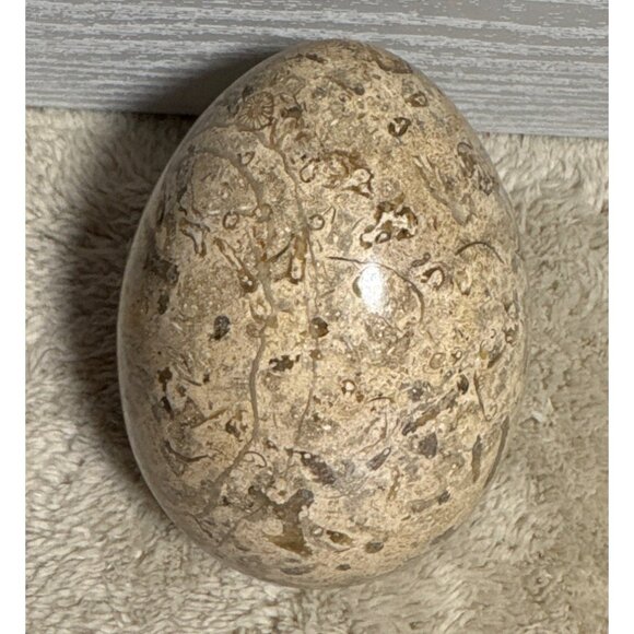 Polished Fossilized Stone Egg With Intricate Natural Patterns Beige Brown 4" - Picture 3 of 7